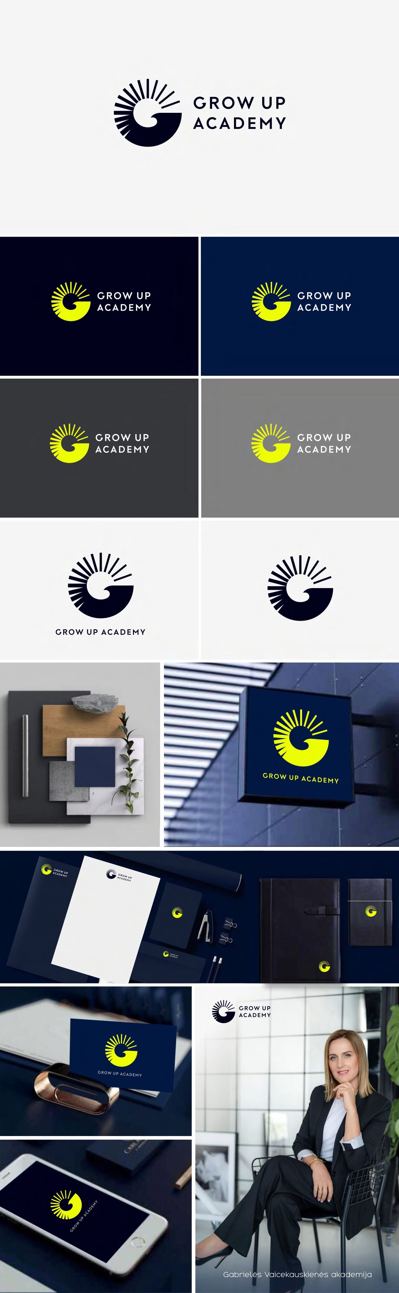 GROW UP academy prekės ženklo ir identiteto kūrimas_